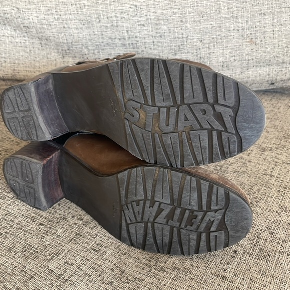 Stuart Weitzman Ranch Dressing Moto Brown Leather Booties Size 9.5 - Picture 14 of 16